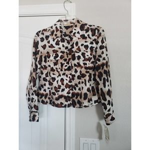 NWT Transition petite 100% silk leopard long sleeve blouse